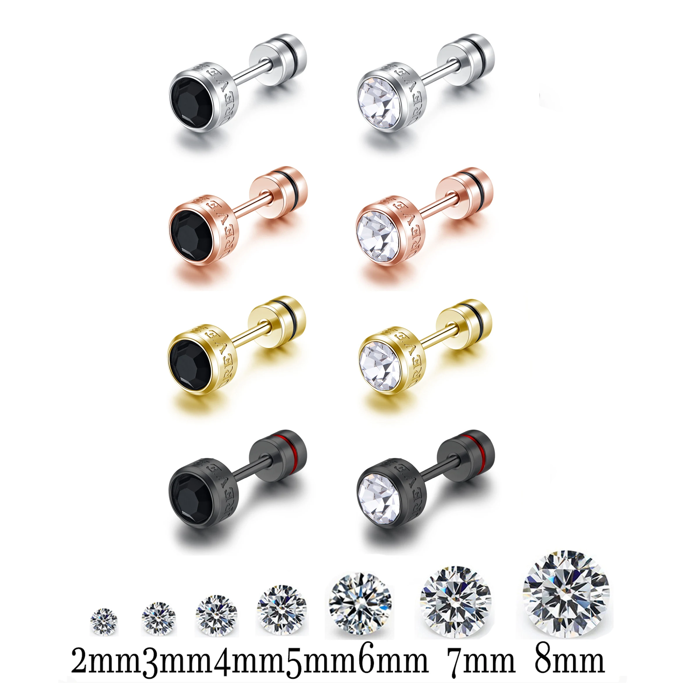 

Stainless Steel Corroded letters "ETERNAL LOVE" CZ Zircon korean Earrings For Women Crystal Screw Titanium Steel Ear Studs Body