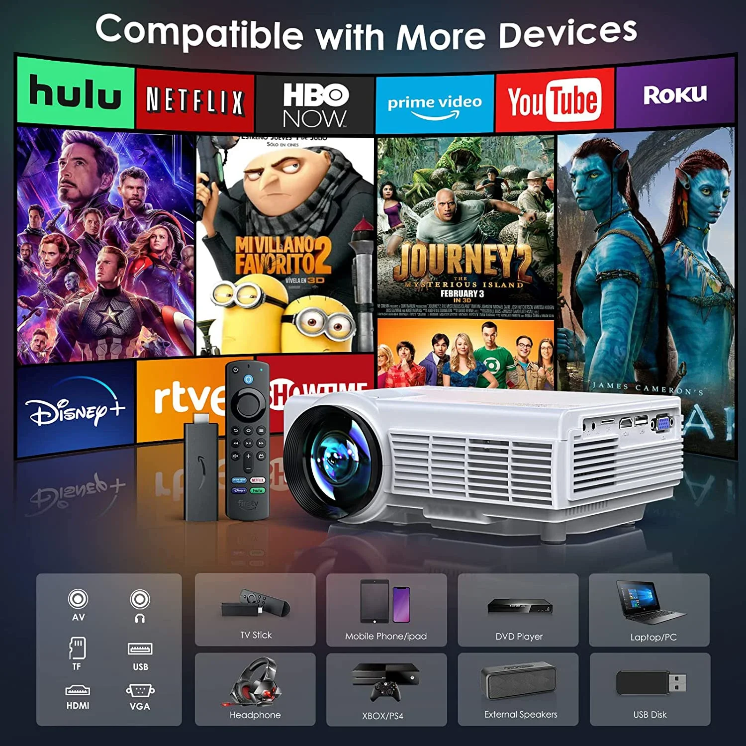 Проектор HD 4K для домашнего кинотеатра наружный проектор фильмов портативный