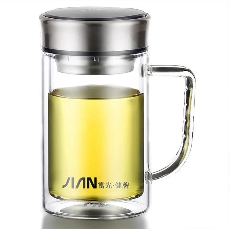 

Вместительные двухслойные Стеклянные чашки для мужчин и женщин, мужские чайные чашки с ручкой, деловые и офисные Термостойкие чашки с фильт...