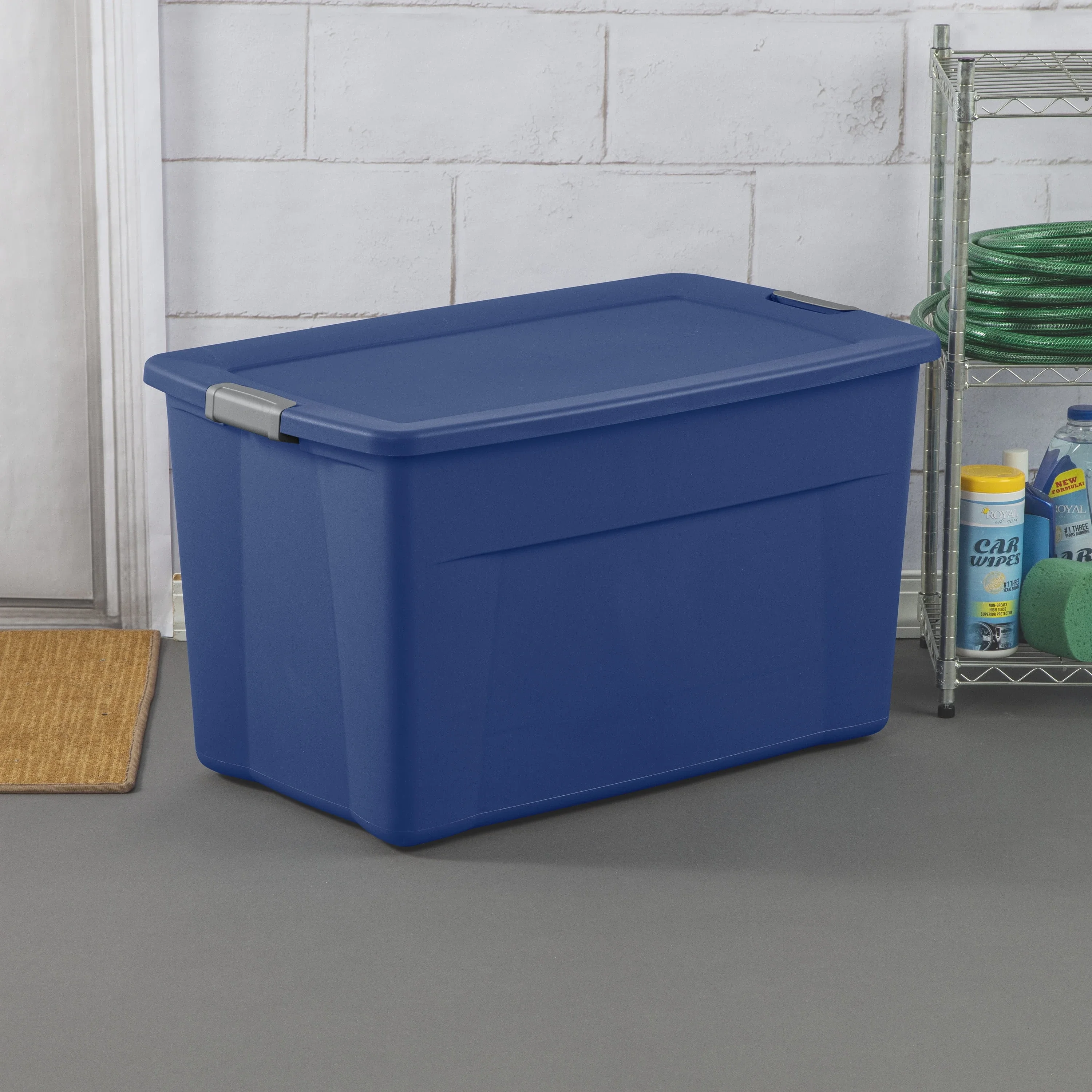 

35 Gallon Latch Tote Plastic, Stadium Blue, Storage Box Rapid Transit Organizers Storage Tool & Clutter Storage