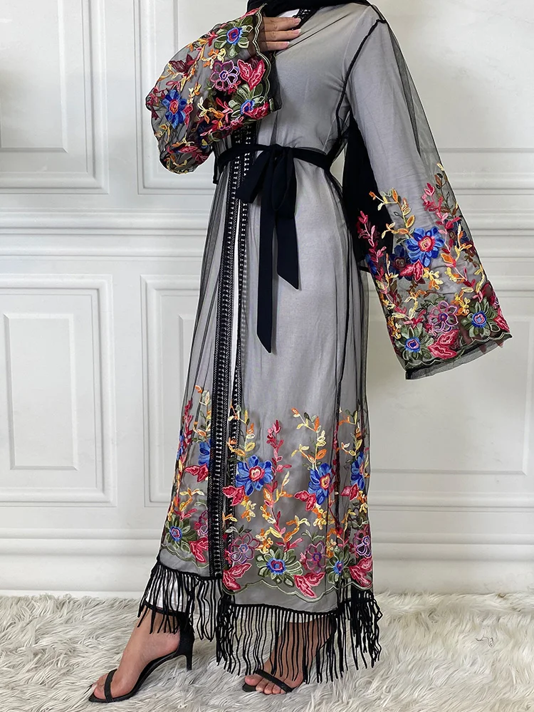 Мусульманские Абайи для женщин модная вышитая сеточка турецкий скромный кафтан