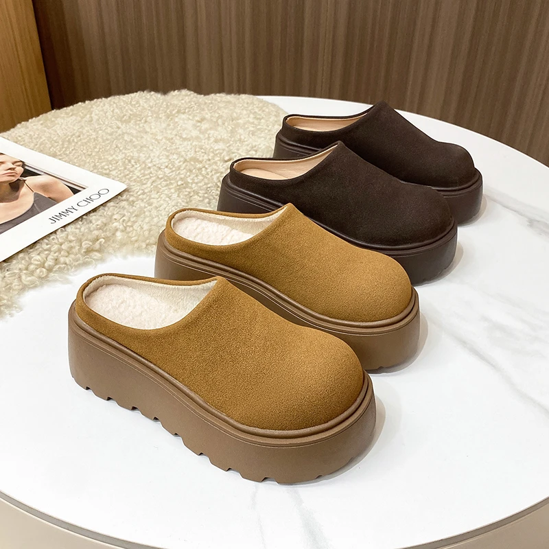 Винтажные женские теплые хлопковые шлепанцы на платформе и каблуке модные туфли