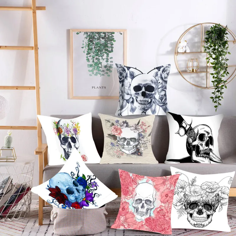 Индивидуальная квадратная подушка с принтом черепа из полиэстера наволочка для