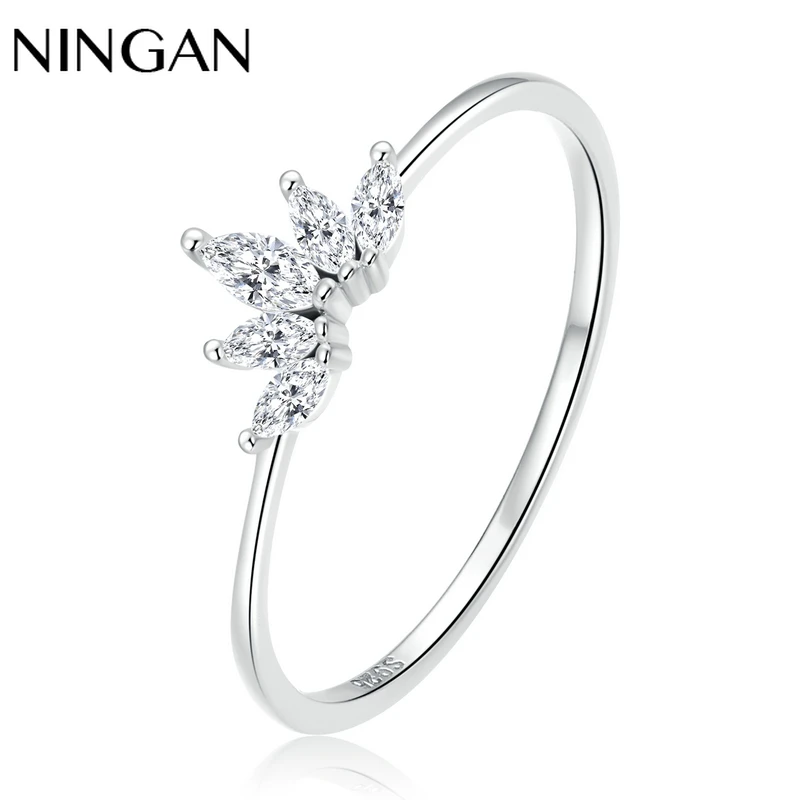 

NINGAN Luxury Crown Ring with Shine Zircon Women Size Rings 925 Sterling Silver Jewelry Promise Ring Wedding Party Gift