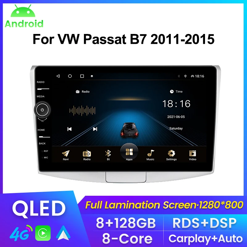 

Автомобильный радиоприемник CARPLAY + на Android 11, 4G, стерео для VW Volkswagen Passat B7 CC 2010 2011 2012-2016 8 + 128G QLED экран, GPS-навигация