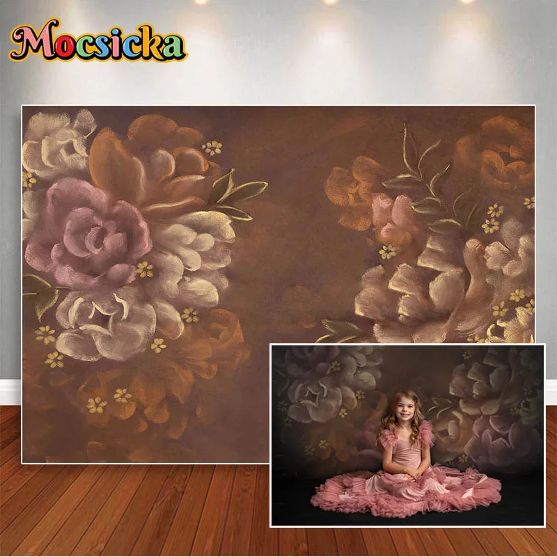 

Mocsicka Newborn Portrait Photography Backdrop Kids Art Abstract Floral Background for photo studio Oil Painting Portrait Banner