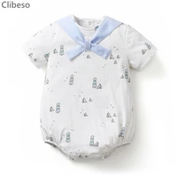 cliebso baby boy bodysuit newborn pure cotton rompers infant summer sailboat prints romper one piece outfits sail collar clothes
