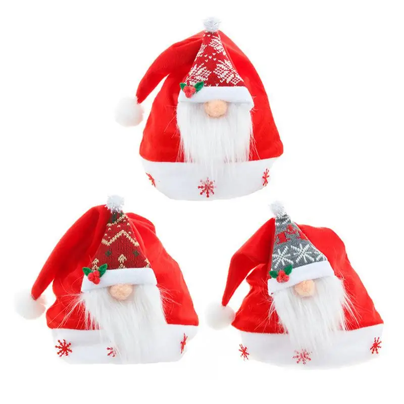 

Red Hat Gnome Santa Christmas Decorations Christmas Santa Hat Soft Red Fluffy Comfort Short Velvet for Home Party Costume Props