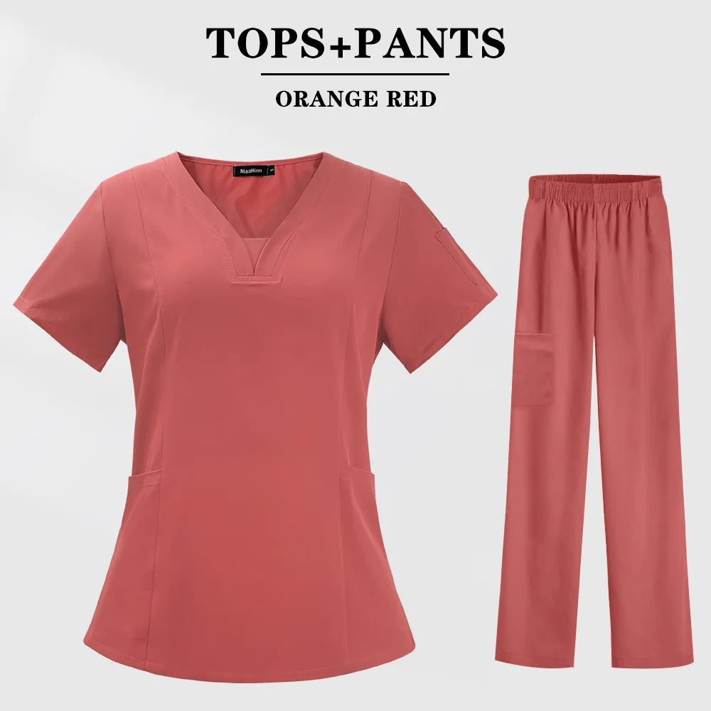 Костюм медицинский однотонный унисекс с V-образным вырезом и карманом