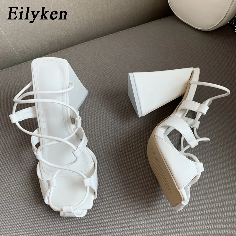 

Eilyken/Новое поступление; Женские босоножки на высоком каблуке с треугольными ремешками; Летние Элегантные женские туфли-лодочки с квадратны...