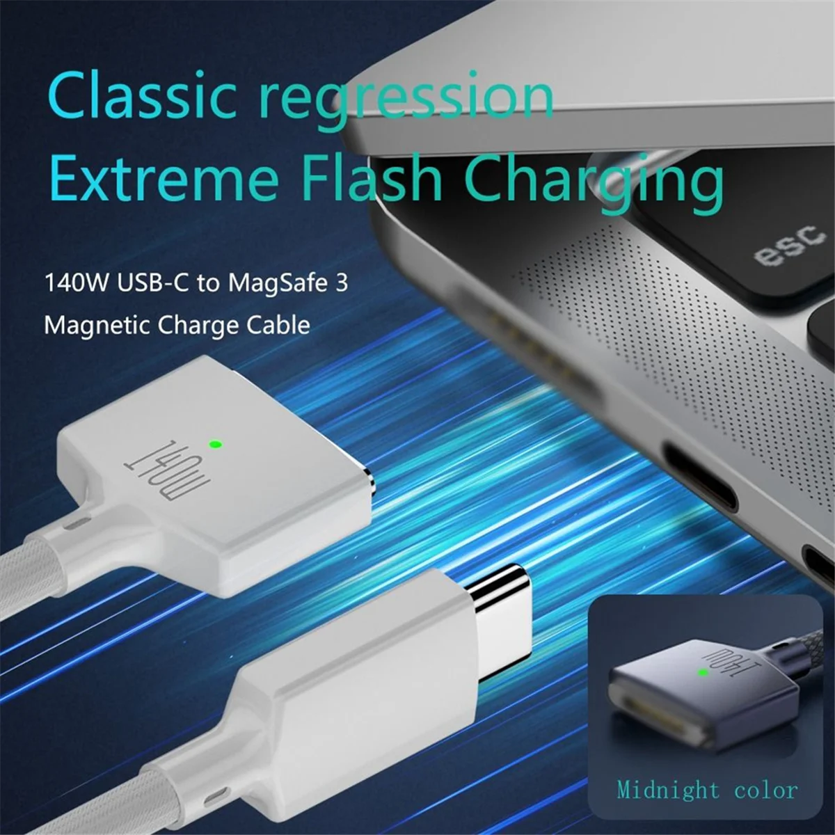 PD 140 Вт Magsafe 3 Магнитный кабель для быстрой зарядки из цинкового сплава MacBook Air/Pro