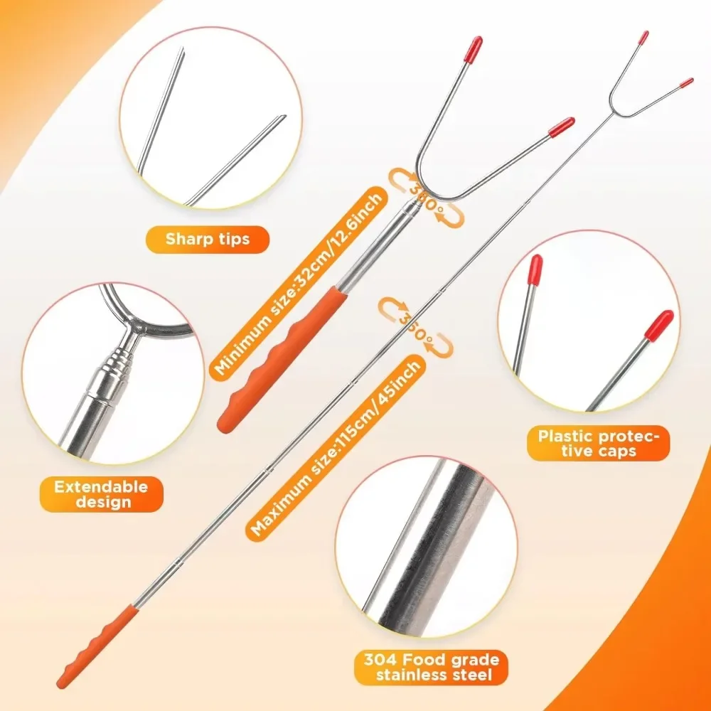 6 шт. телескопические вилки для барбекю палочки запекания зефира раздвижные