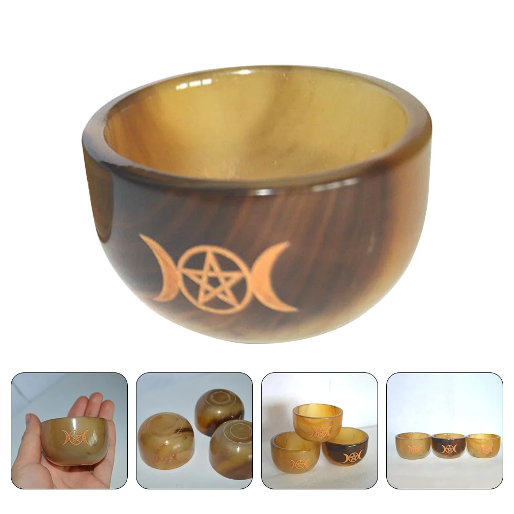 

Triple Moon Pentacle Offering Bowl Tibetan Offering Cup Ox Horn Chalice Bowl Cup smudging Bowl Holy Bowls for Altar