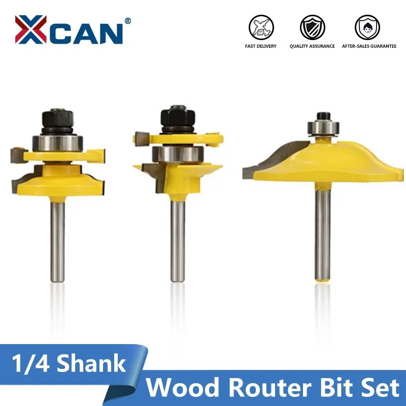

XCAN 1/4" Shank Wood Router Bit 3pcs Tenon Cutter Woodworking Tools Carbide Raised Panel Cabinet Door Router Bit Set