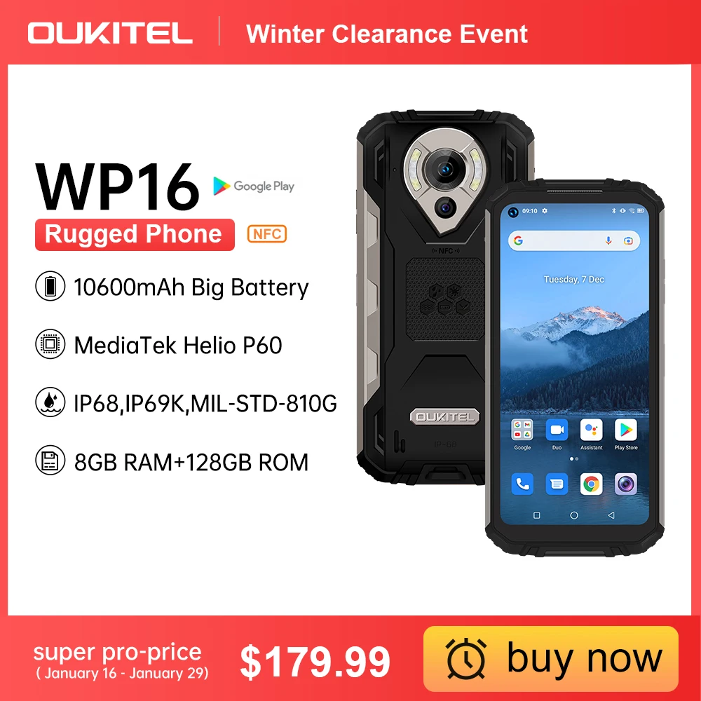 Смартфон Oukitel WP16 защищенный, 6,4 дюйма, 8 + 128 ГБ, 10600 мАч