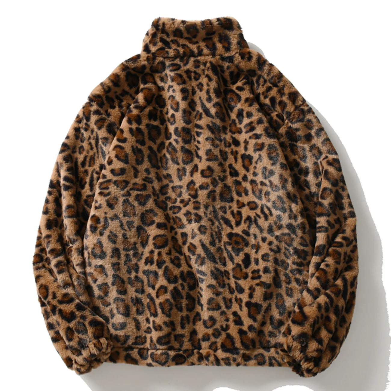 Hop Hip Lambswool Sherpa Jacket Mens Streetwear Leopard Pattern Stand Cardigan Coats Winter Harajuku Loose Couple Outwear