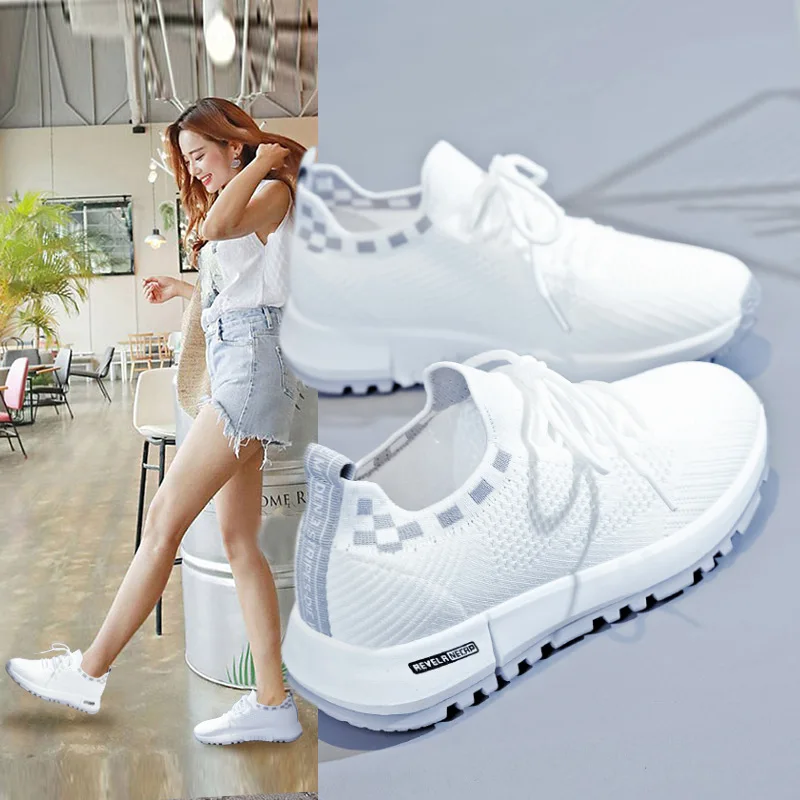 

2022 Summer Women's Breathable Running Shoes Fly Woven Sneakers Off White Shoes Casual Platform Shoes Walking Tennis Shoes
