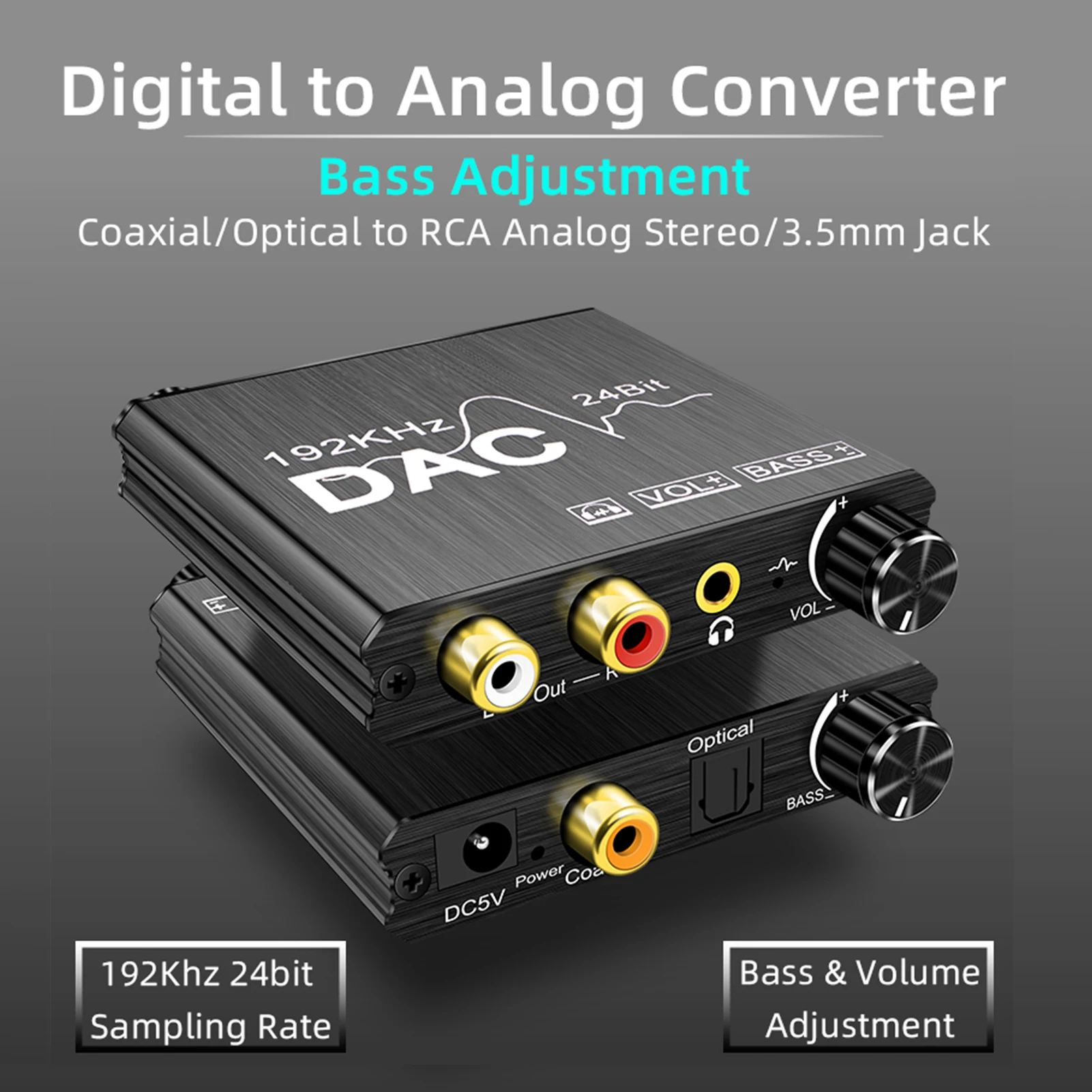 

Преобразователь DAC 192 кГц, Цифровой оптический коаксиальный Toslink в аналоговый L/R RCA разъем 3,5 мм, аудиоконвертер, адаптер с регулировкой громк...