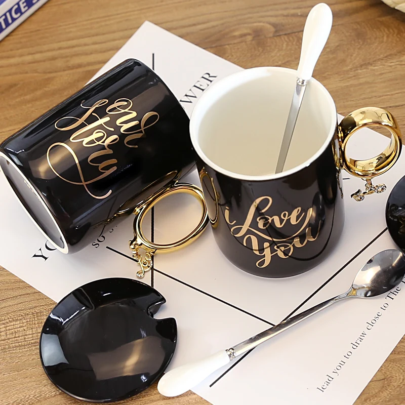 

European and American simple cup fashion with cover creative ceramic