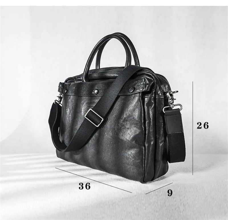 Business luxury genuine leather men's women's black briefcase outdoor high quality natural real cowhide lawyer laptop handbag