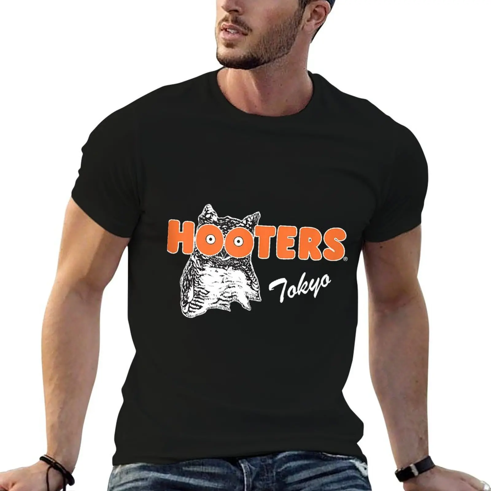 Фото Футболка Hooters Okyo, мужские хлопковые футболки с забавными аниме-принтами, мужские футболки оверсайз, хлопковая футболка №1