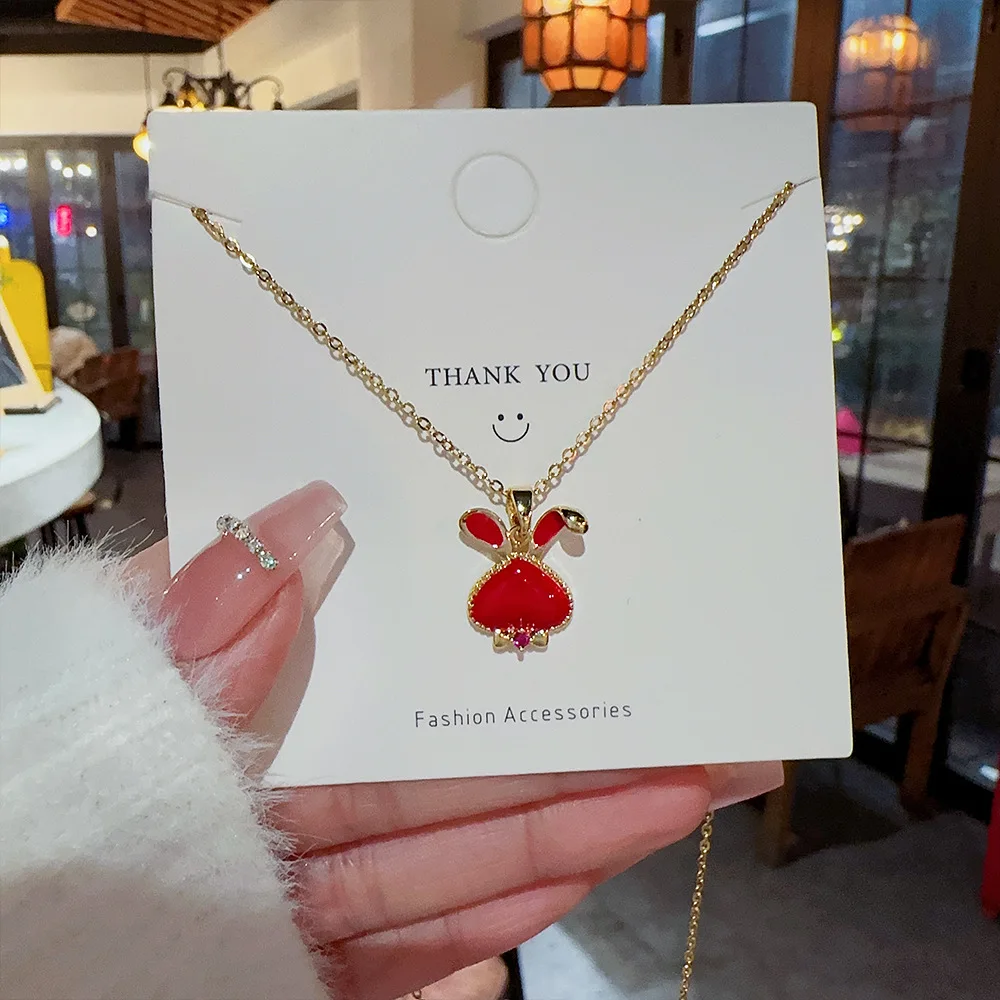 

Red Animal Rabbit Zircon Bunny Chain Pendant Necklace Nimble Mother's Day Woman Wedding Family Friend Gift Jewelry