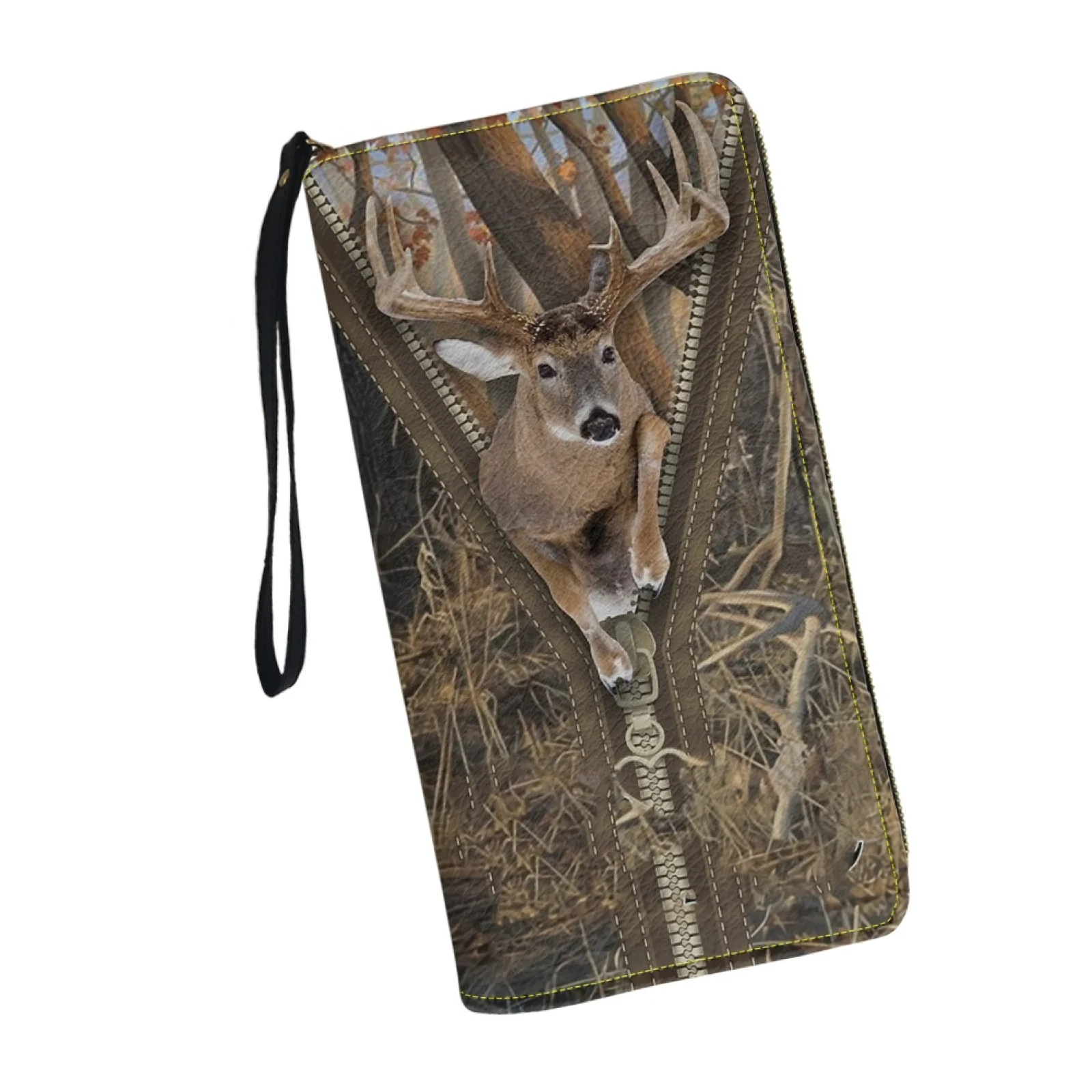 Belidome Cute Wallet for Womens Camo Hunting Deer Print Around Zipper Long Purse RFID Blocking Leather Card Holder Clutch Bag