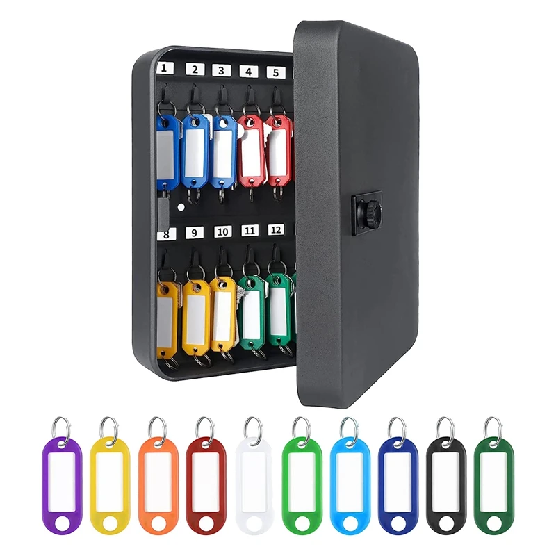 

28-Key Cabinet With Kock Wall Mounted Key Organizer With 40 Key Tag Labels Identifiers