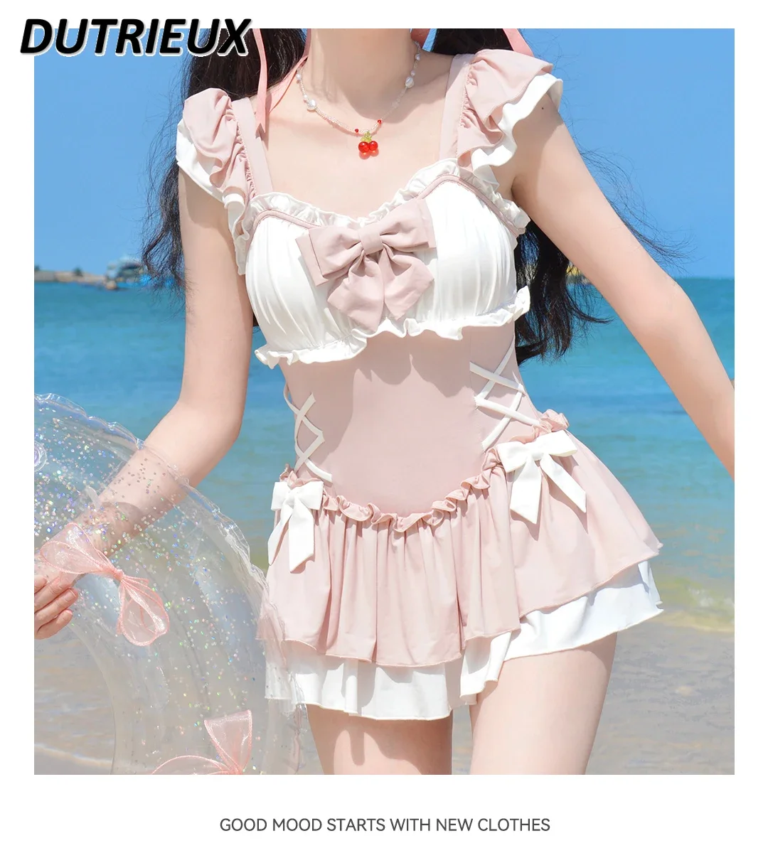 Слитный купальник с бантом для девочек милая универсальная одежда студентов