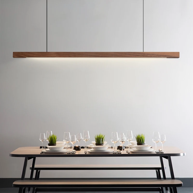 

Wooden Pendant Lights Hanging Lamp Modern Table LED Long Linear Light Kitchen Island Lighting for Dining Living Room Office