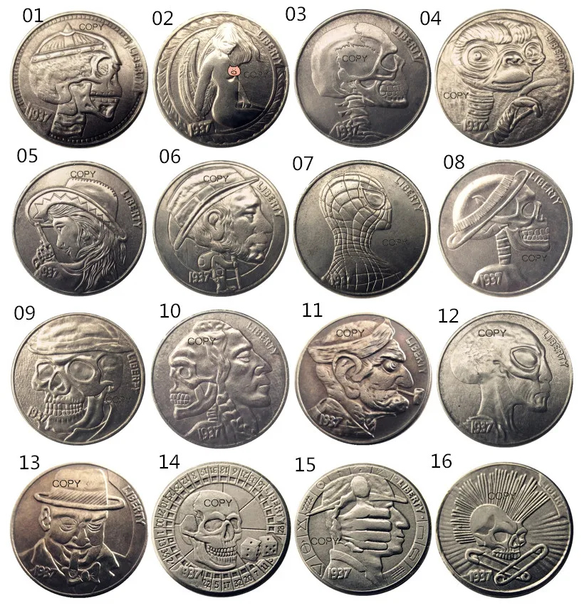 

BU(01-16)Hobo Nickel 1937-D 3-Legged Buffalo Nickel Rare Creativeskull Aliens Funny Copy Coin