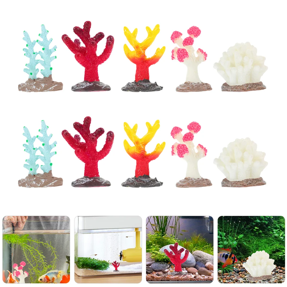 

10Pcs Artificial Coral Ornaments Fish Tank Resin Plants Decoration Artificial Coral Plant (Mixed Color)