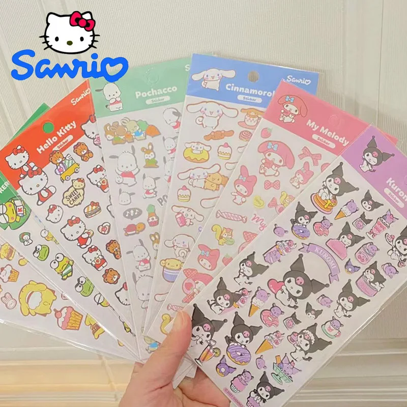

20X9CM Sanrio Hello Kitty Stickers Cartoon Cute Stickers Kawaii Pochacco Pom Pom Purin Kuromi PVC Hand Account Stickers