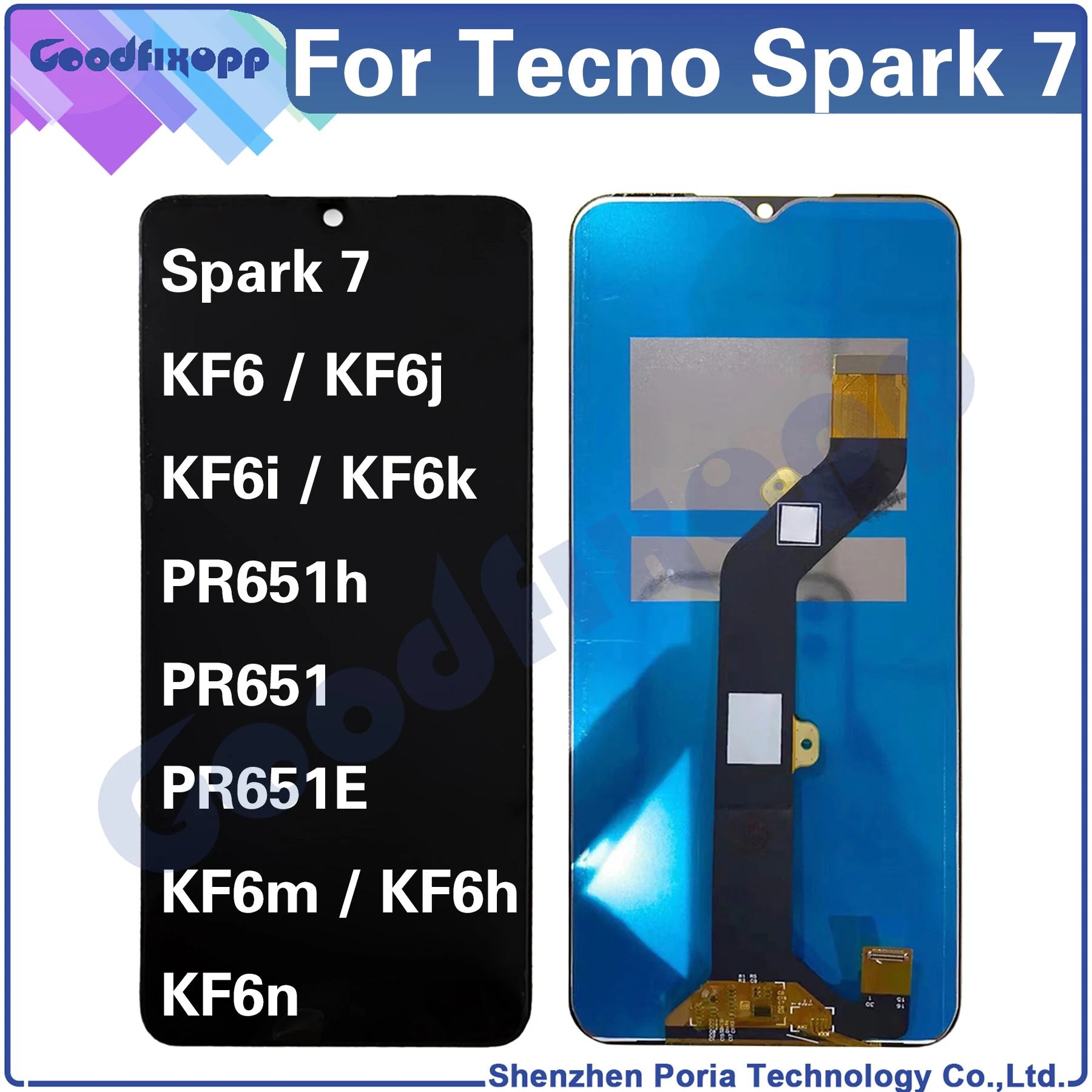 

6.5 Inch For Tecno Spark 7 KF6 KF6j KF6i KF6k PR651h PR651 PR651E KF6m KF6h KF6n LCD Display Touch Screen Digitizer Assembly