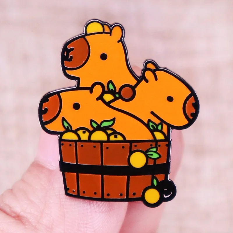 

Capybara Grapefruit Hot Spring Hard Enamel Pin Kawaii Cartoon Animal Metal Brooch Fashion Lapel Badge Jewelry For Kids Friends