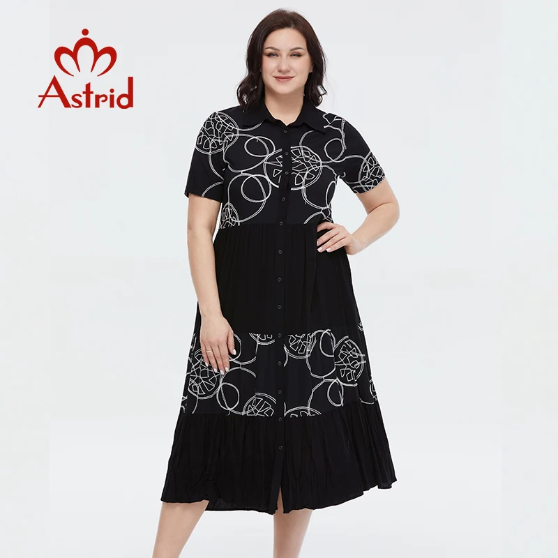 

Astrid 2023 Summer Dresses for Women Cotton Lapel Embroidery Pattern Button Loose Long Shirt Dress Short Sleeve Women's Clothing