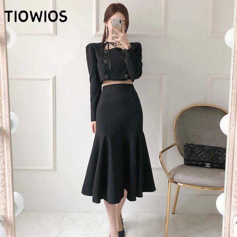 

TIOWIOS 2022 Spring High-end Fashion Suit New Temperament Goddess Fan Professional Dress Suit Jacket Two-piece Suit