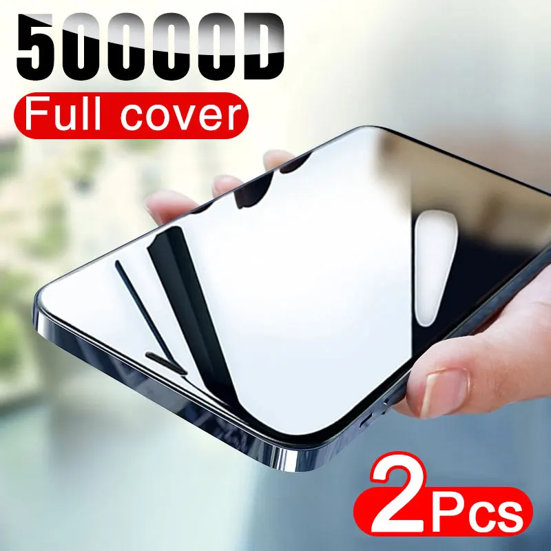 

50000D 2PCS Full Cover Screen Protector For iphone 12 11 Pro X XR XS MAX Tempered Glass On iphone 6s 7 8 Plus 12 Mini Glass Film