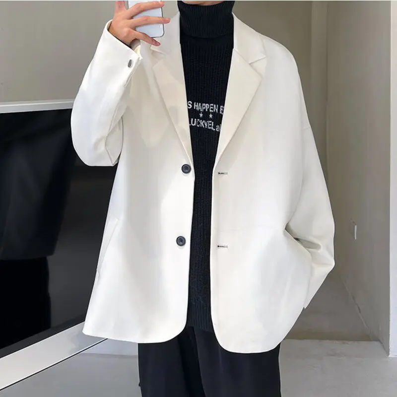 

Роскошный костюм в стиле Харадзюку, мужские повседневные свободные куртки, корейский тренд, однотонный мужской Тренч, одежда в западном стиле, уличная одежда