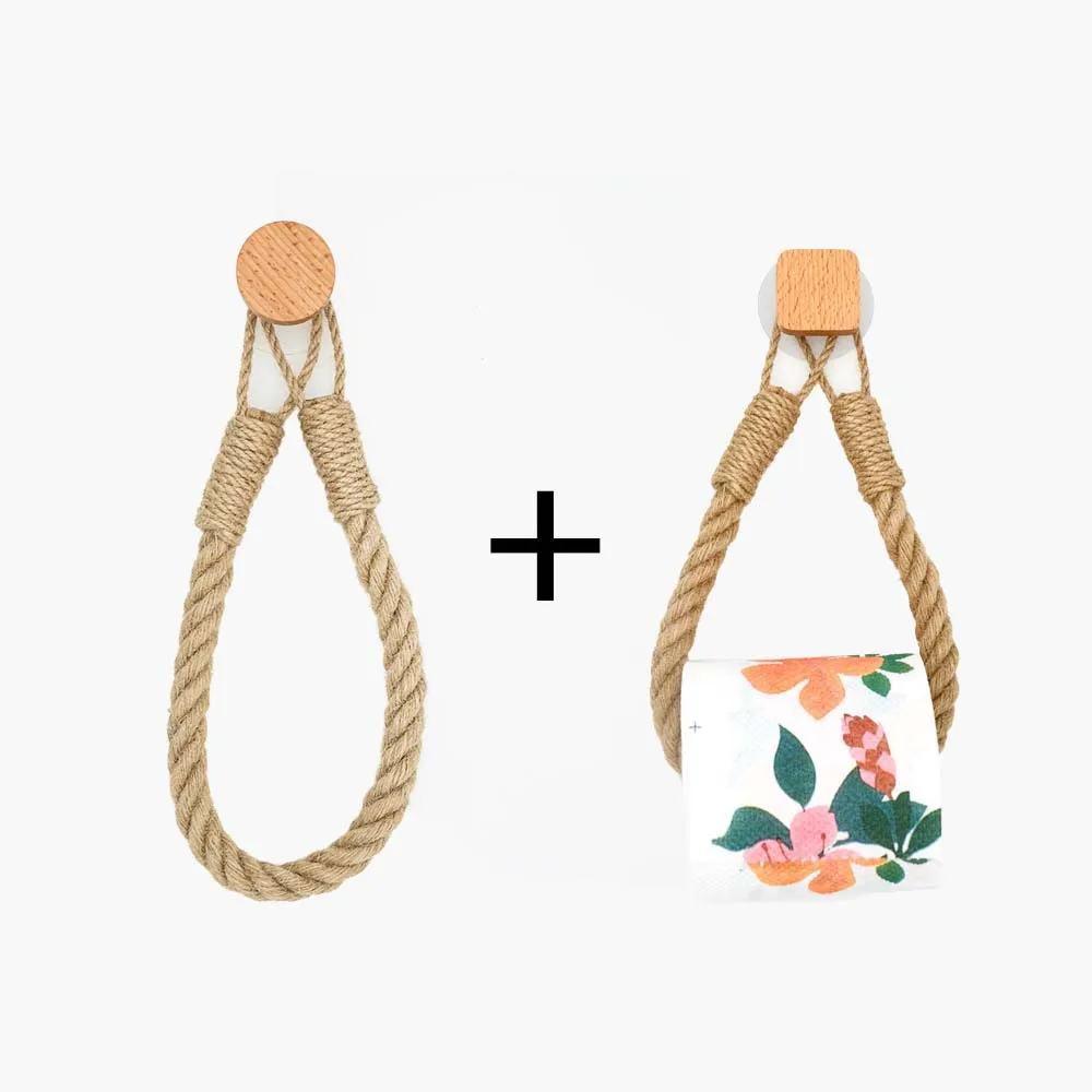 

2 Pcs Toilet Paper Holder Bathroom Hemp rope Paper Towel Holder Kitchen Wall Hook Toilet Paper Stand Home Toilet Accessories