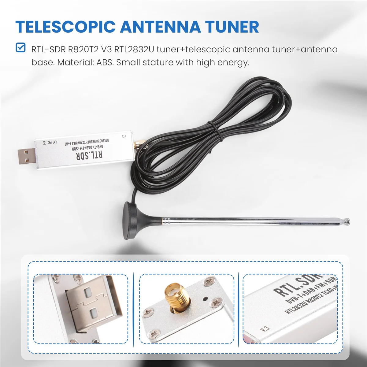 RTL-SDR R820T2 V3 RTL2832U Тюнер + телескопический антенный тюнер базовый
