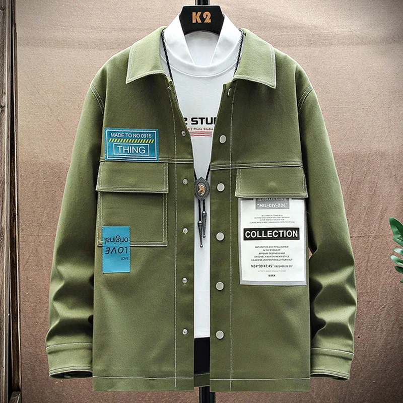 

Spring Autumn Men's Jacket Streetwear Fashion Big Pockets Solid Cotton Army Green Black Cargo Outwear Work Coat Plus Size 8XL