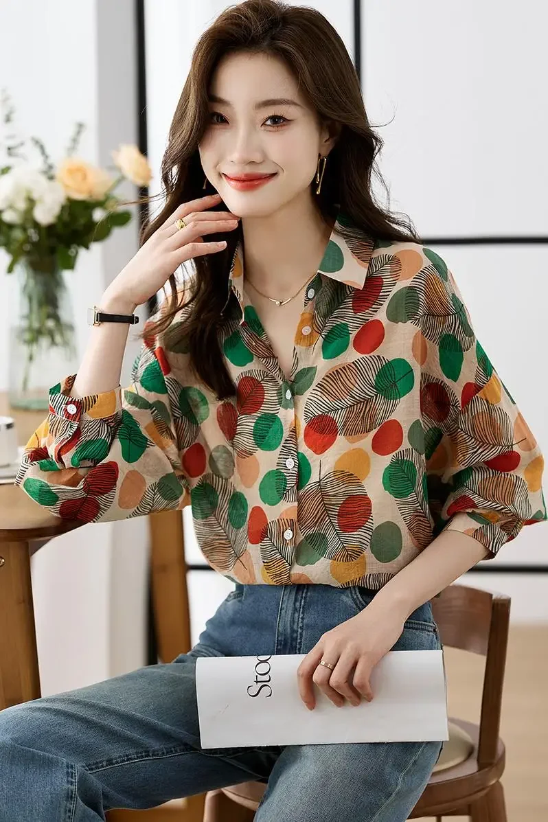 Шикарная Тонкая Повседневная женская шифоновая рубашка в стиле ретро с цветным