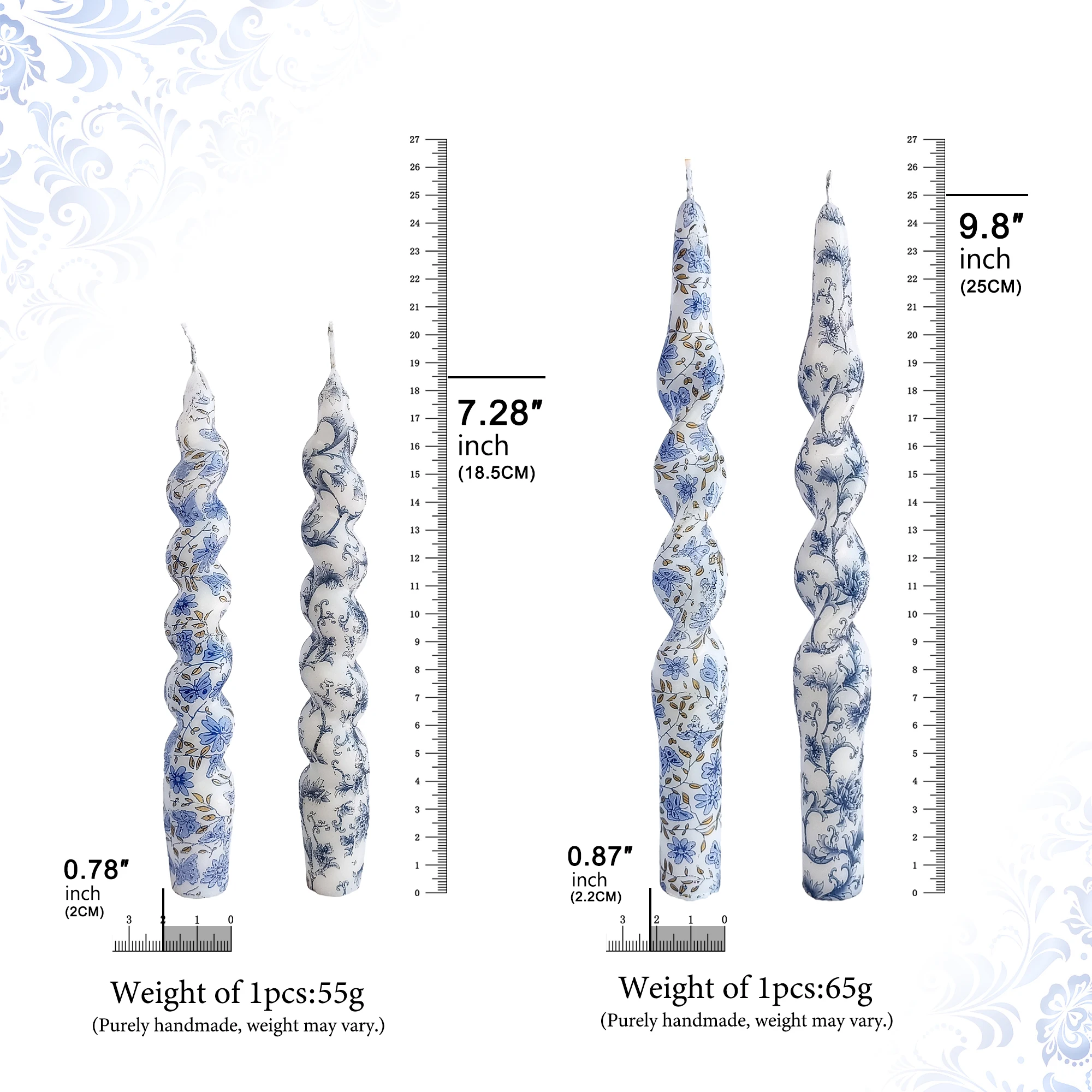 Свечи ручной работы SSY с синим цветочным узором подарочные свечи 2 шт. 7 28 дюйма