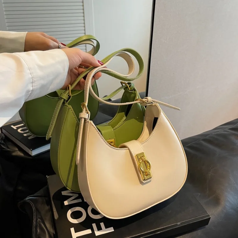 

Ladies Trend Classics Half Moon Shoulder Bag PU Leather Solid Color Underarm Bag 2023 Designer Luxury Handbags and Wallet Clutch