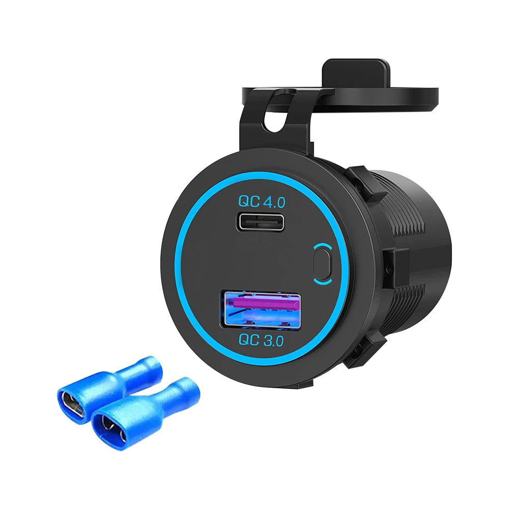

Car Dual USB Charger Socket QC3.0+QC4.0 Fast Charge Adapter with Switch for 12V/24V Motorcycle ATV RV