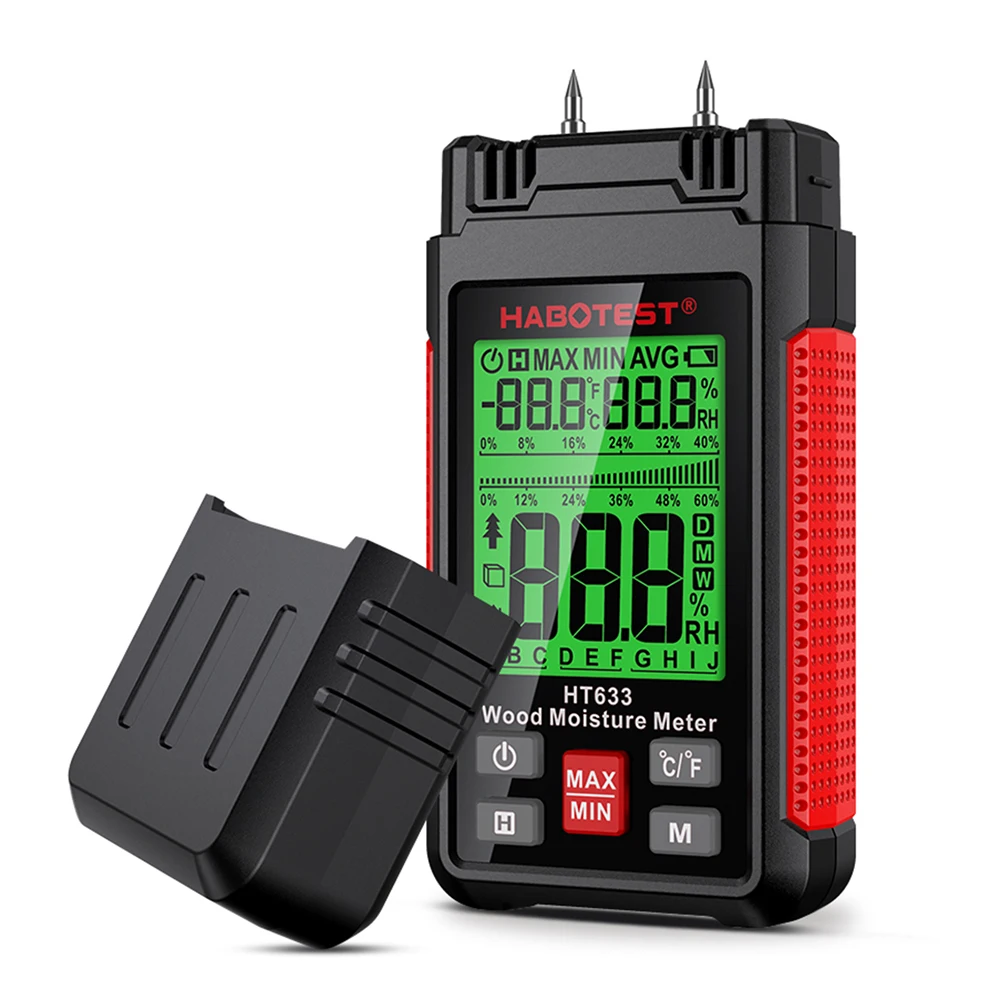 

Digital Handhold Hygrometer LCD Display 0-57% Timber Hygrometer Backlight Dampness Sensor Detector Detachable Probe Waterproof
