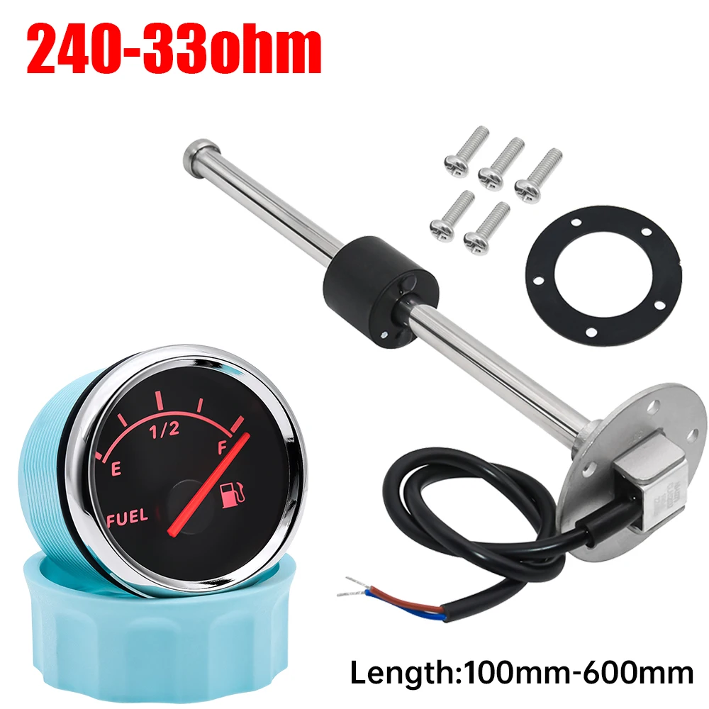 

240-33ohm Fuel Level Gauge Stainless Steel Marine Fuel Level Gauge Sensor 100mm-600mm for Car Boat Indicator E-F Range