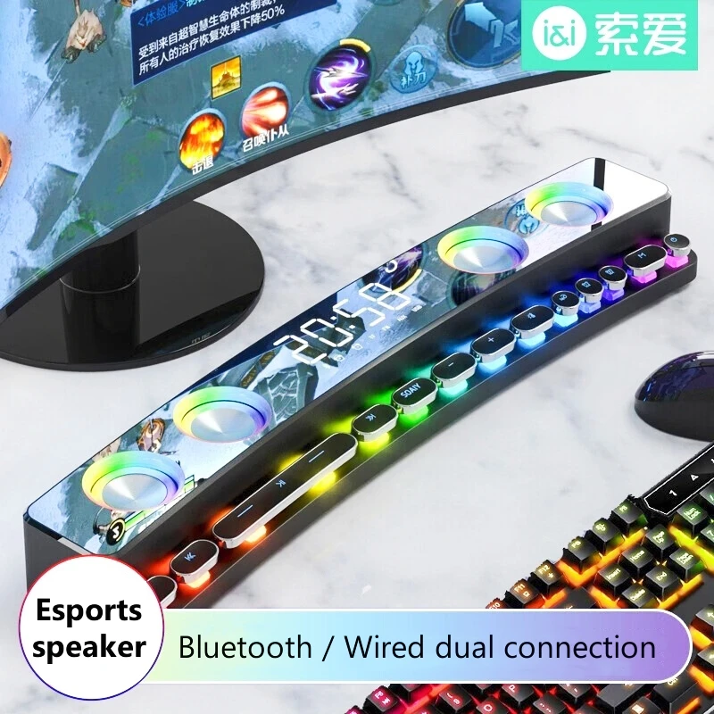 Колонки для компьютера SOAIY SH39, динамические игровые колонки RGB для ПК, звуковая панель для рабочего стола, сабвуфер, Bluetooth для ноутбука, AUX-in