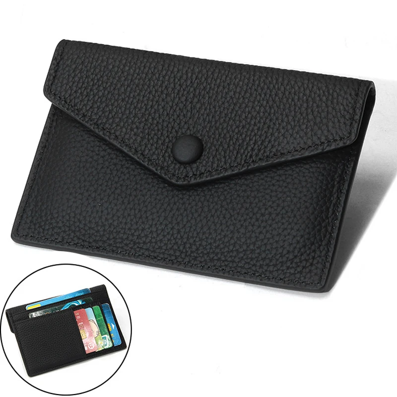 Ultra-thin Ins Style Genuine Leather Card Holder Fashion Mini Short Envelope Women Wallet Korean Japan ID Credit Card Case Purse